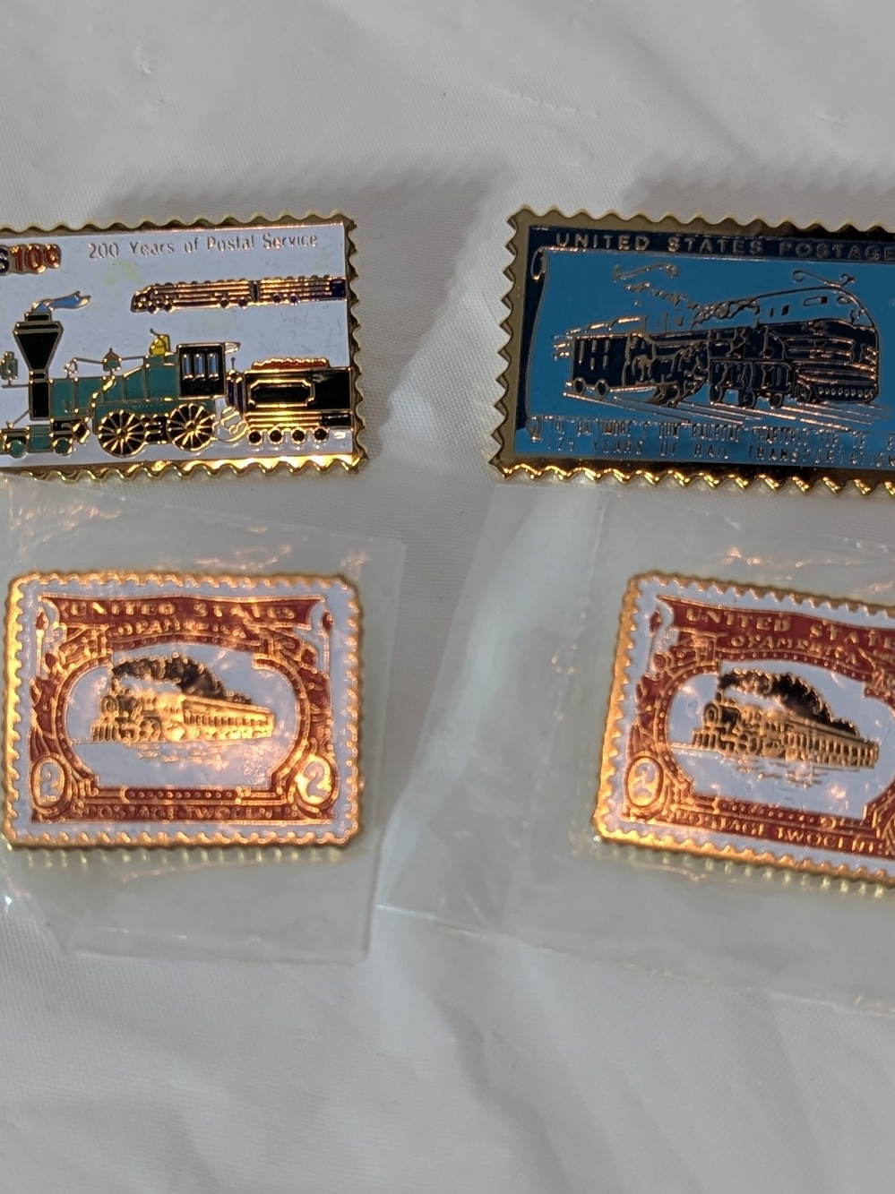 Postal Postage Stamp Lapel Pins Lot of 4 Train/Railroad Locomotive Anniversary